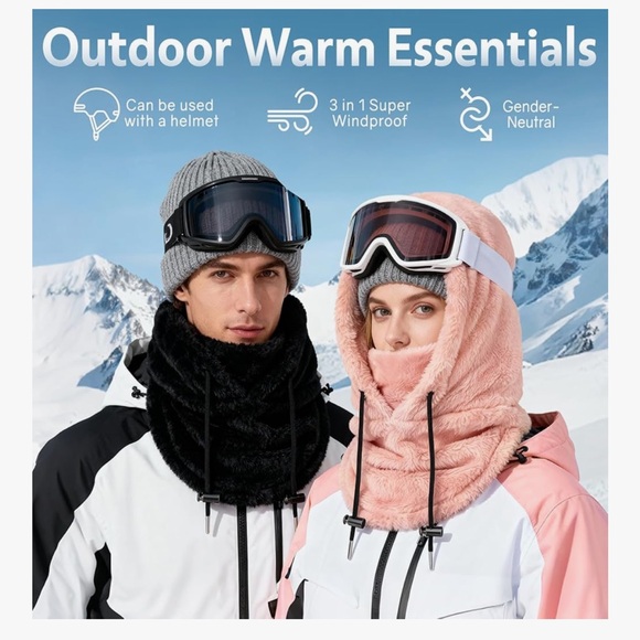 🆕 Winter Ski Mask for Men Women Windproof Warm Face Mask Hooded Scarf Fleece - Picture 2 of 7